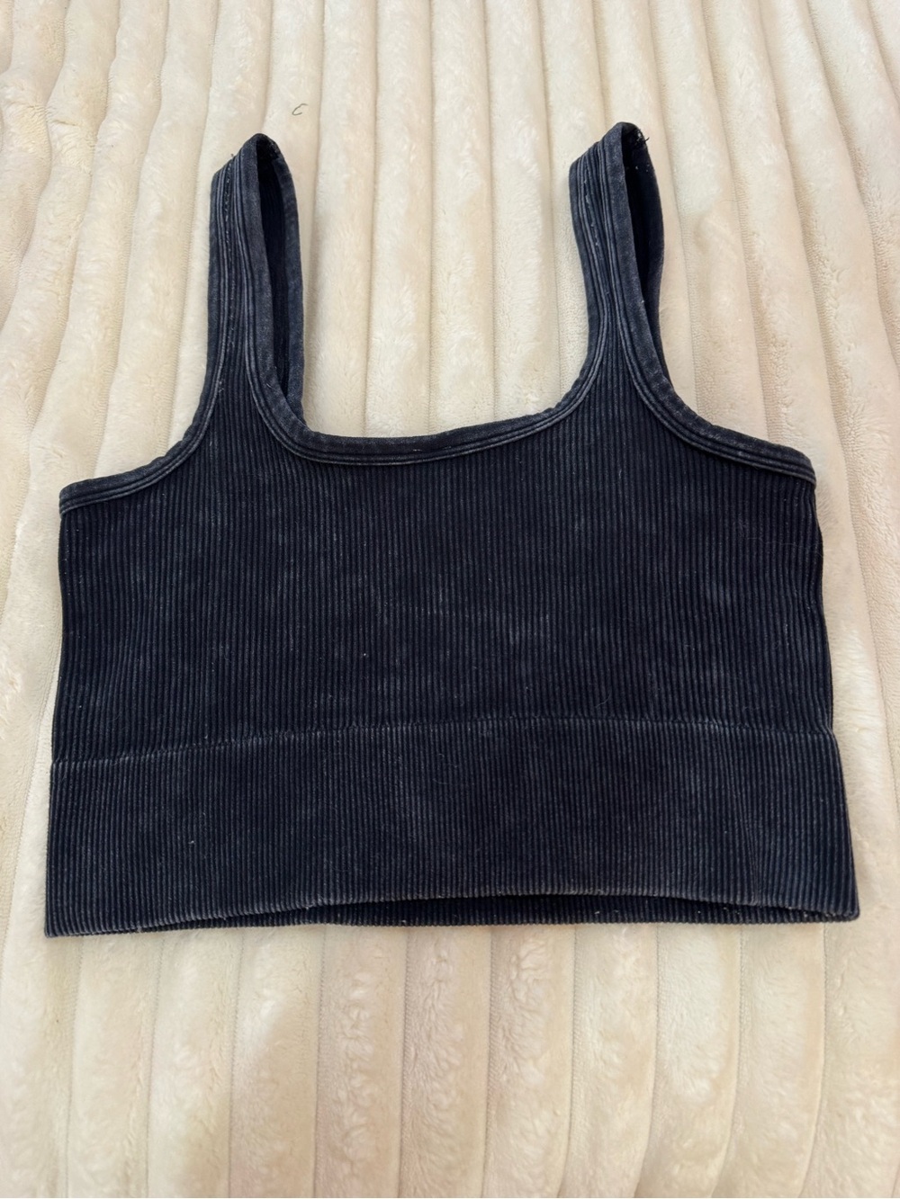 Black Ribbed Women's Crop Tank Top - Picture 4 of 4